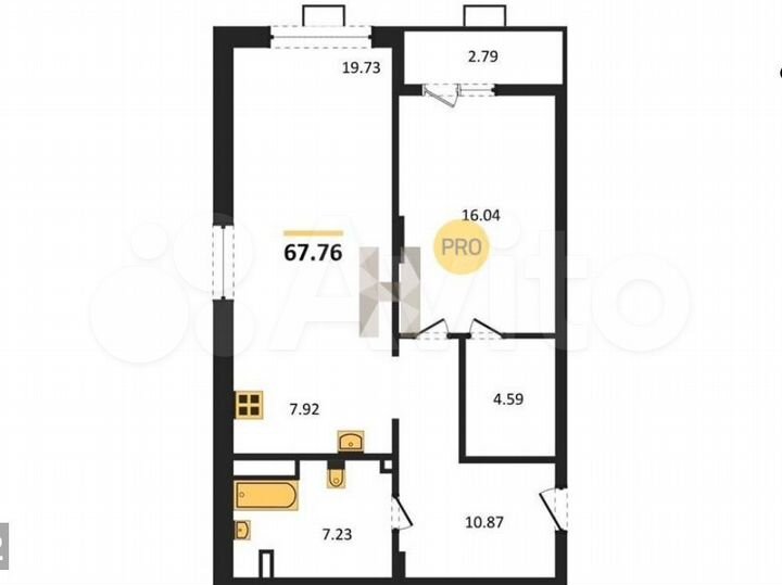 1-к. квартира, 67,8 м², 2/10 эт.