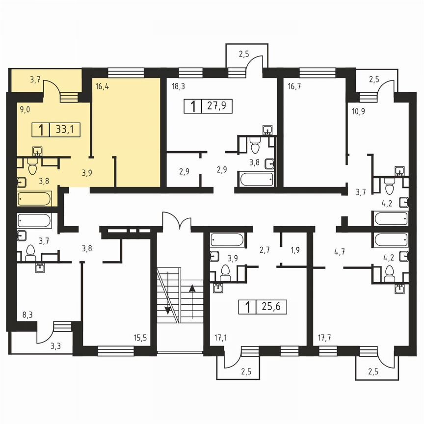 1-к. квартира, 33,1 м², 2/3 эт.