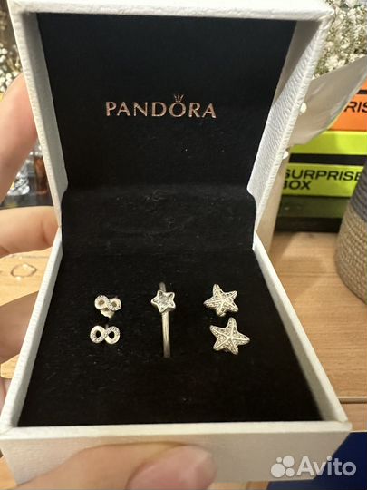 Серьги кольцо шарм pandora
