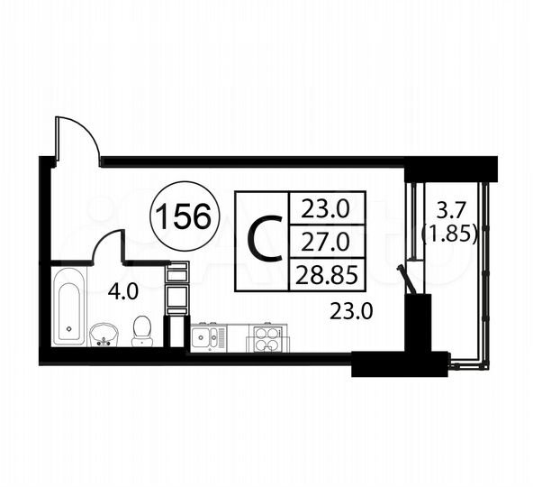 Квартира-студия, 28,9 м², 7/12 эт.