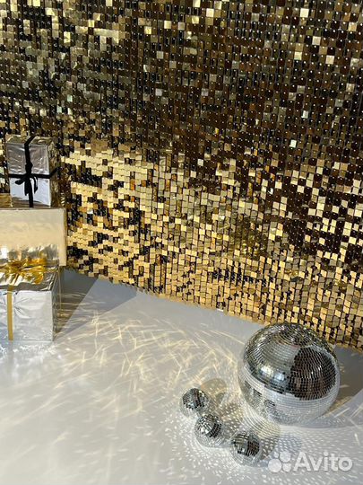 Золотая/серебряная фотозона с пайетками