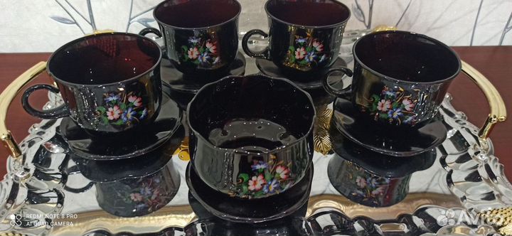 Чайно кофейный сервиз на 4 персоны гутное стекло