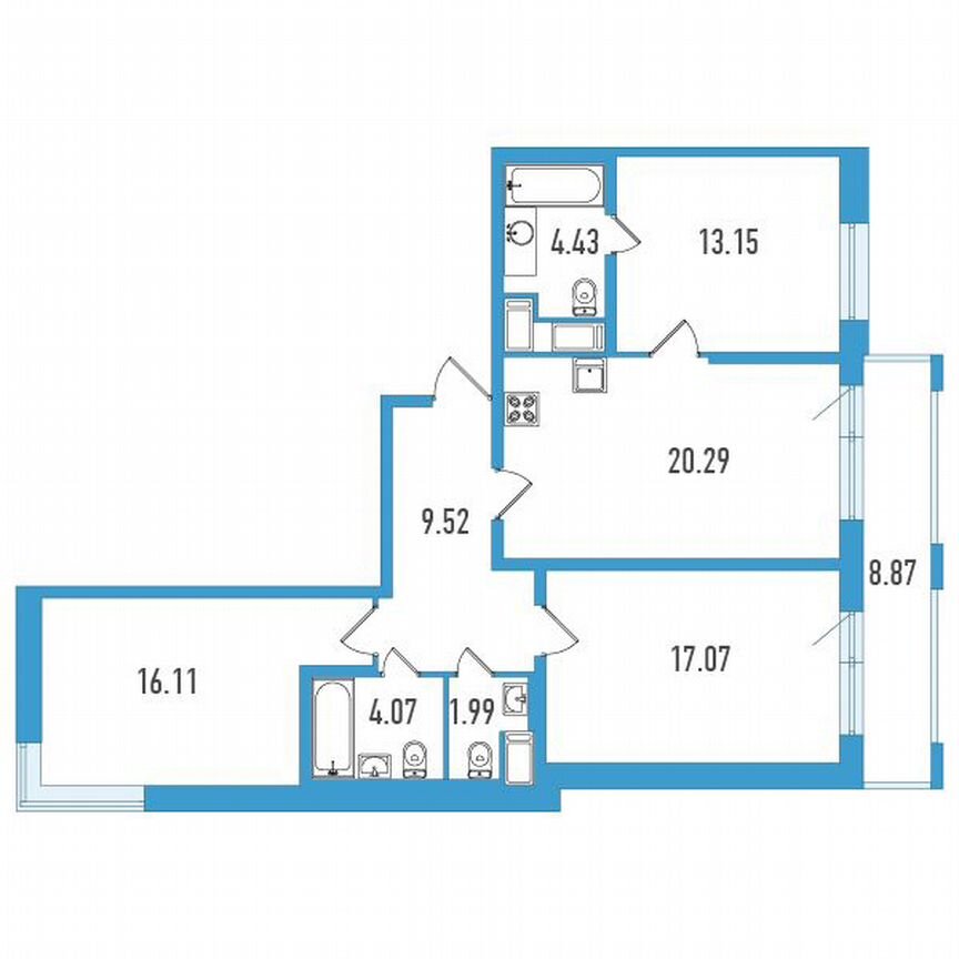 3-к. квартира, 89 м², 9/18 эт.