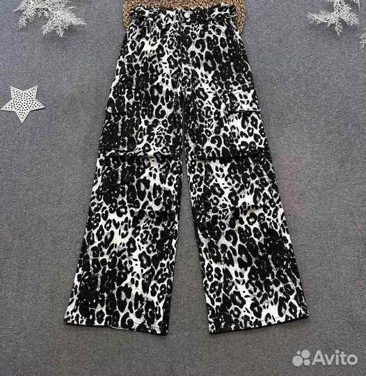 Детские джинсы палаццо леопард от 140 до 170