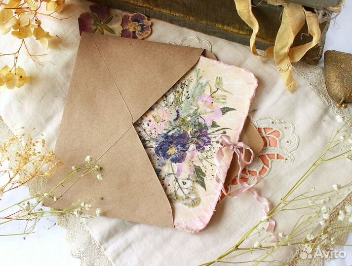 Авторские открытки ручной работы с сухими цветами