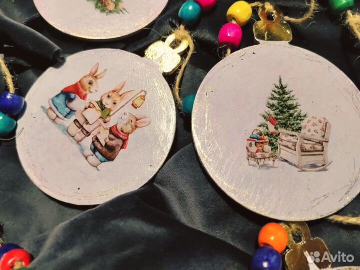 Деревянная гирлянда, флажки на ёлку