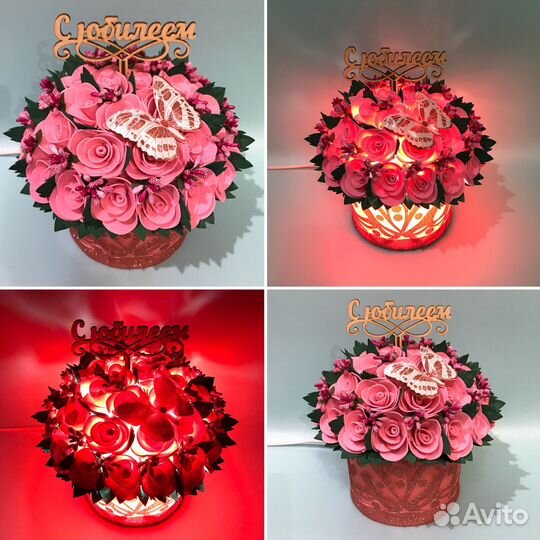 Композиции из роз с диодной подсветкой