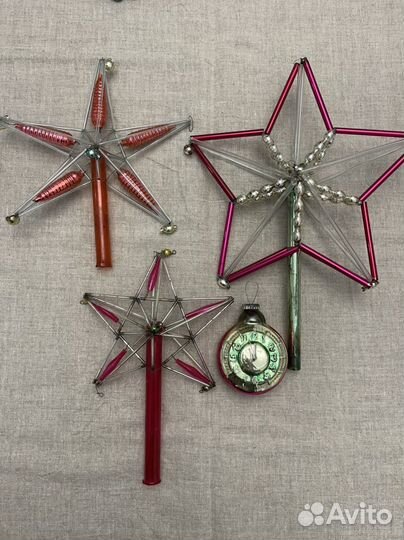 Верхушка звезда на елку стеклярус часы кремлев