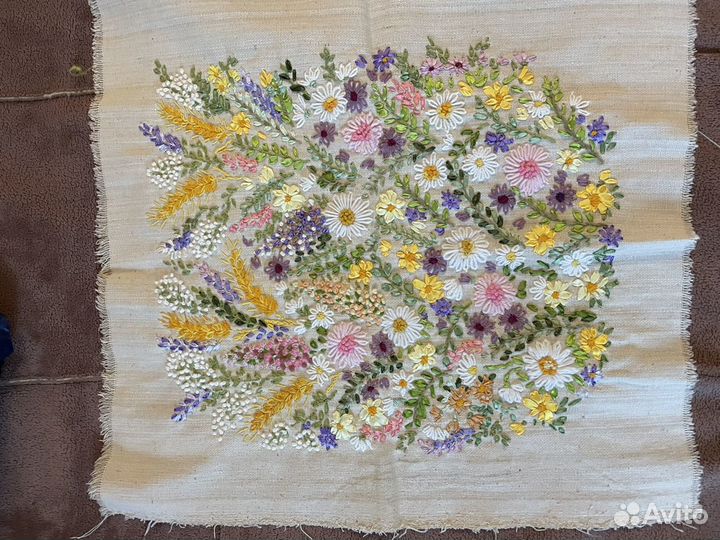 Холст авторская вышивка цветы