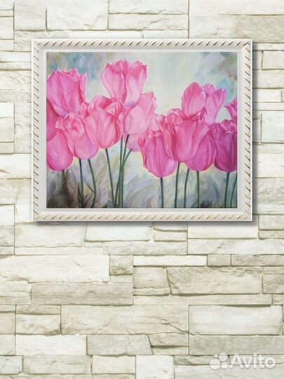 Картина масло, холст 50х40 Тюльпаны
