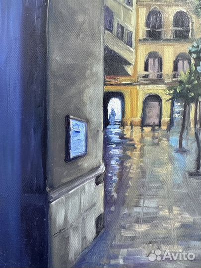 Картина маслом живопись «Ночной дворик» 40-40