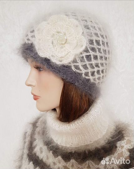 Шапка вязаная пуховая женская Ручная работа