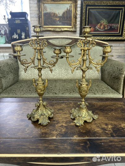 Антикварные бронзовые подсвечники