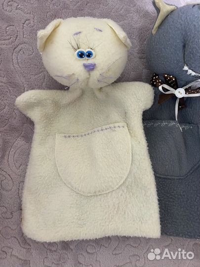 Мягкая игрушка на руку зайчик, волк, кошка