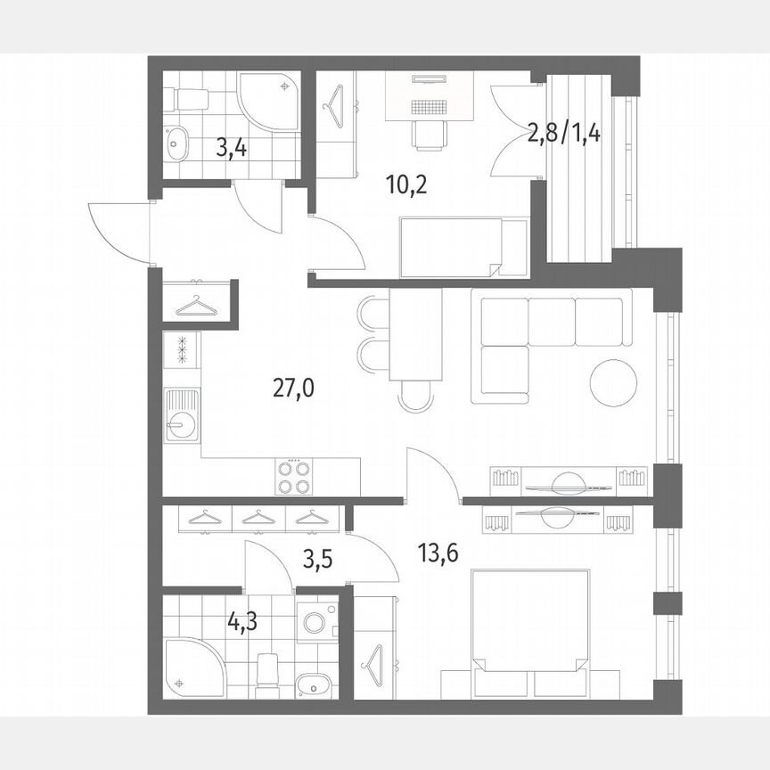2-к. квартира, 63,2 м², 2/9 эт.