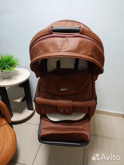 Коляска 3 в 1 коричневая эко кожа