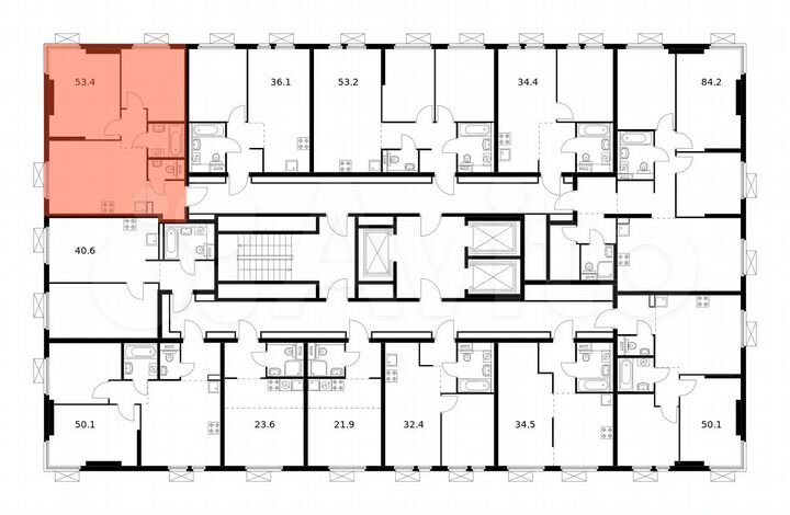 2-к. квартира, 53,4 м², 17/22 эт.