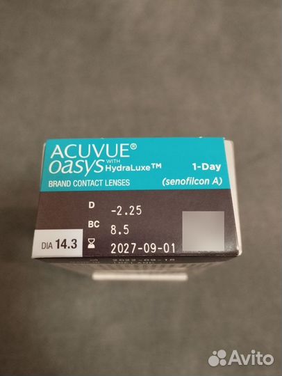 Линзы acuvue oasys hudraluxe 1 day -2,25