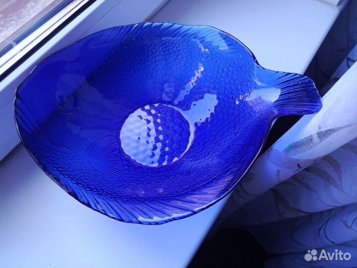 Посуда цветное стекло винтаж Франция кобальт