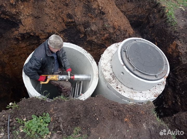 Монтаж септиков, колодцев,колец, водоснабжение
