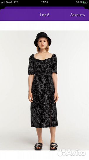 Платье befree черное в горошек s
