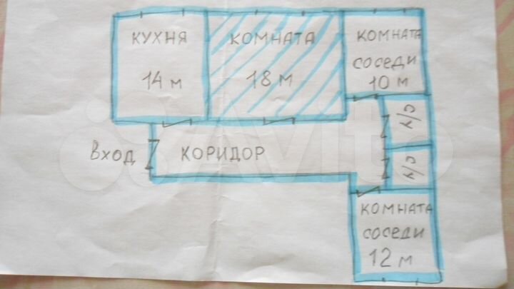 Комната 18 м² в 3-к., 1/9 эт.