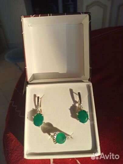 Серьги, кольцо с агатом