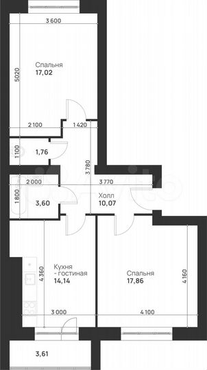 2-к. квартира, 68,1 м², 5/5 эт.