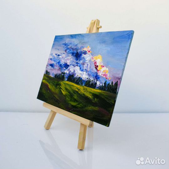 Картина маслом на холсте пейзаж Облака закат