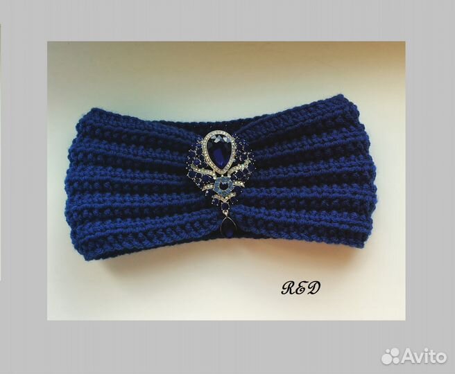 Повязка чалма «Темно-синяя» с брошью