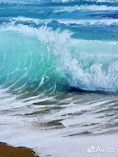 Картина маслом на холсте, морской пейзаж, волна