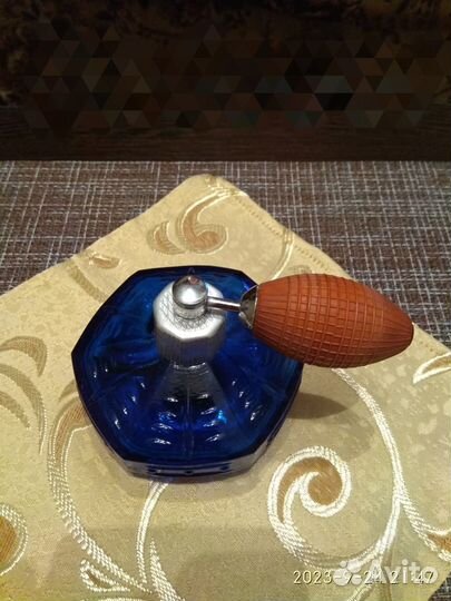 Пульверизатор для одеколона, винтаж, синее стекло