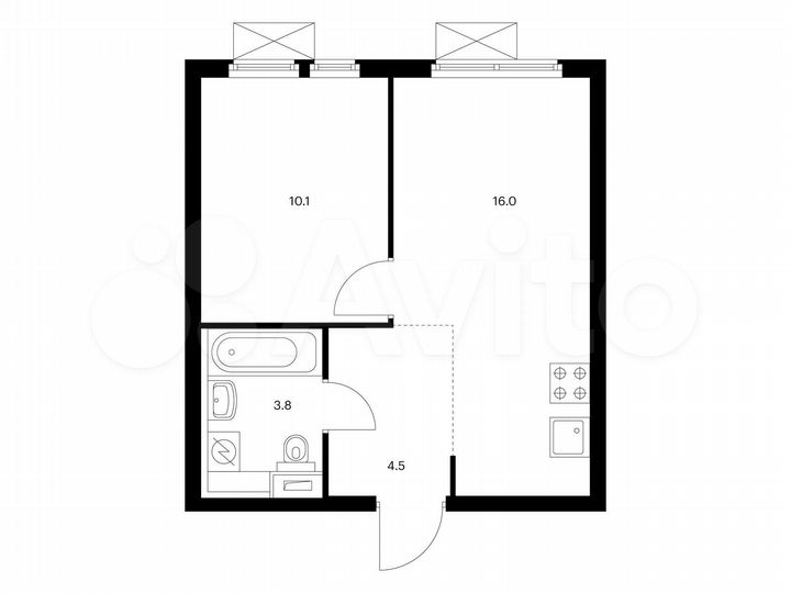 1-к. квартира, 34,4 м², 9/15 эт.