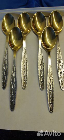 Чайные ложки 6 шт. мельхиор С позолотой кольчуги