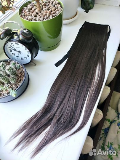 Накладной хвост, русые волосы, на завязках