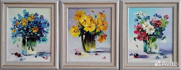 Картина холст масло 30*24 букет цветы