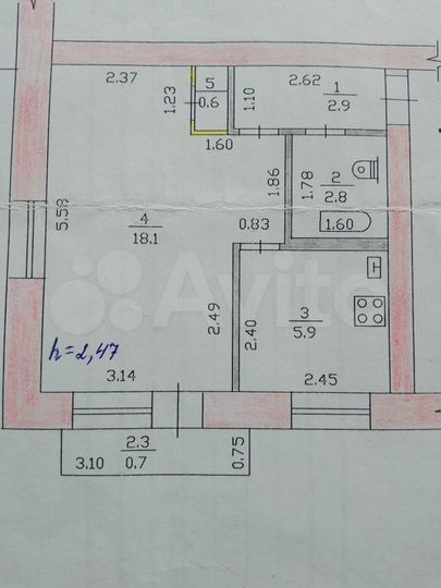 1-к. квартира, 31 м², 2/5 эт.
