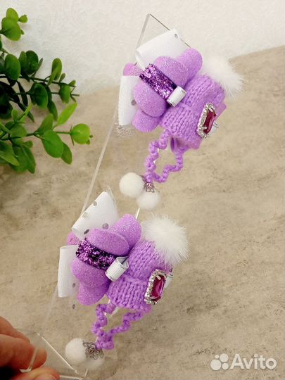 Бантики для волос с шапочками. Ручная работа