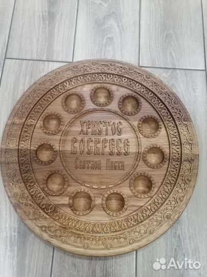 Пасхальный, деревянный поднос для яиц и пасхи