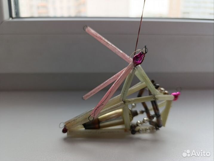 Елочная игрушка СССР вертолет из стекляруса