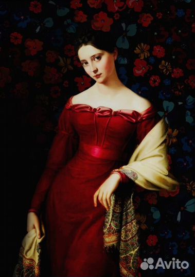 Винтажная картина маслом портрет девушки