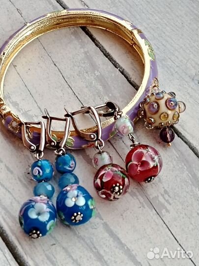 Цветные серьги, браслет, кулон