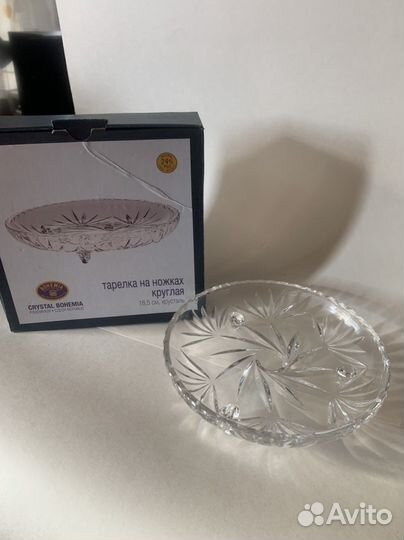 Тарелка на ножках хрусталь. Bohemia