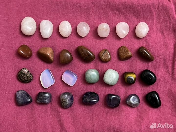 Розовый кварц, аметист, агат - галтовка
