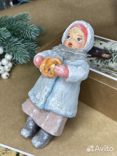 Ватная елочная игрушка ручная работа