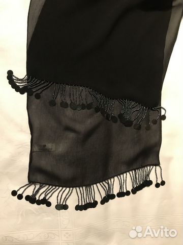 Палантин шарфик с кистями / бисером чёрный