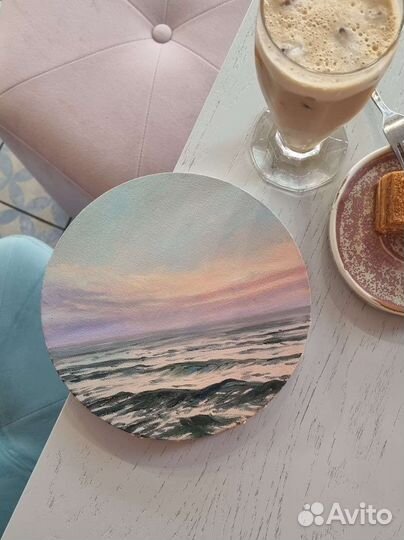 Картина на круглом холсте.Морской пейзаж.пейзаж