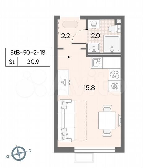 Квартира-студия, 20,9 м², 8/24 эт.