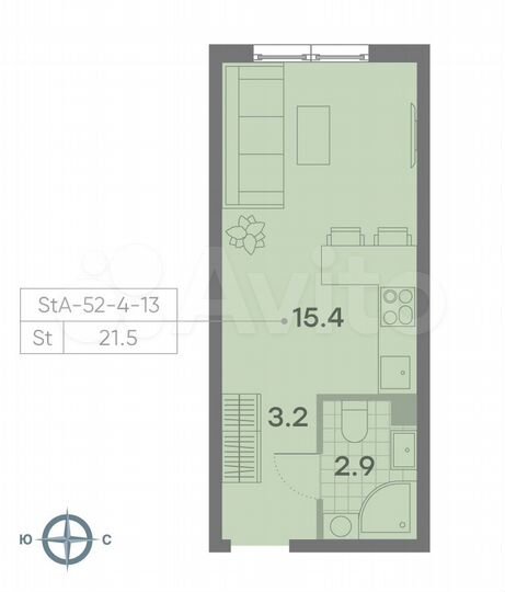 Квартира-студия, 21,5 м², 10/23 эт.