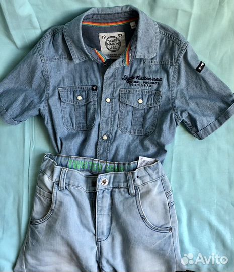Шорты, и джинсовая рубашка р.134-140